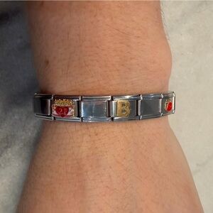 Italian Silver and Red Charm Bracelet